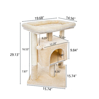 29" Cat Tree Tower for Indoor Cats Cat Condo with Sisal Scratching Posts, Plush Perch, Cat Bed Furniture, Beige